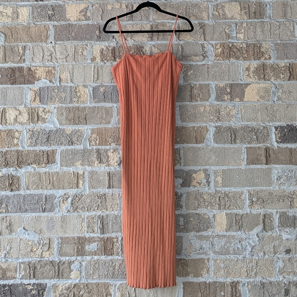 COZe Co Terracotta Orange Ribbed Maxi BodyCon Dress Size Large - Picture 1 of 7